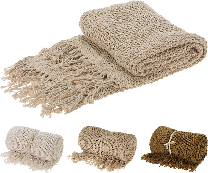 Espace Maison - Knitted plaid with fringes - 3 assortments available